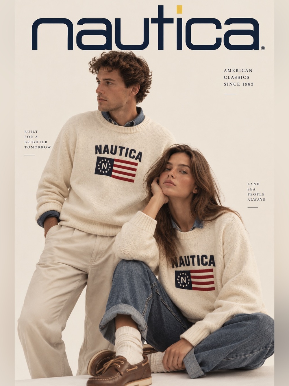 90’s Nautica Unisex Cream Logo Cotton Crewneck Sweater